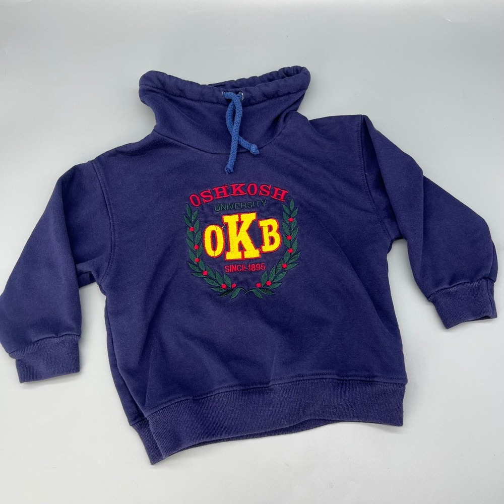 Vtg OshKosh B'gosh Sweater Baby 3T Blue Embroidered University Pullover‎ Hoodie
